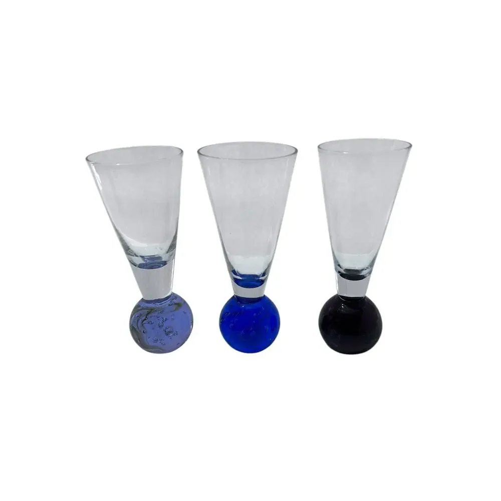Vtg MCM Set of 3 Cordial Shot Glasses Air Bubble Colored Ball Bottom Bases 4.5 